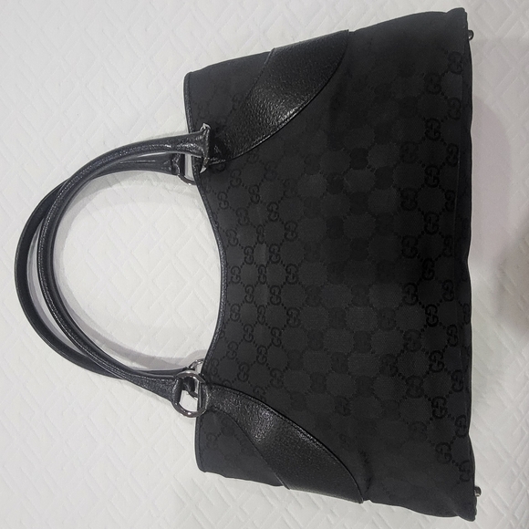 Gucci Black GG Canvas Tote Bag Leather Cloth Pony- style - Picture 1 of 13